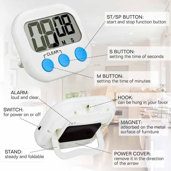 6-pack digital kökstimer med högt larm, magnet och stor LCD-display