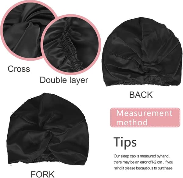 Satin-nattmössa för sömn med elastisk rosett och set med 2 hårscrunchies