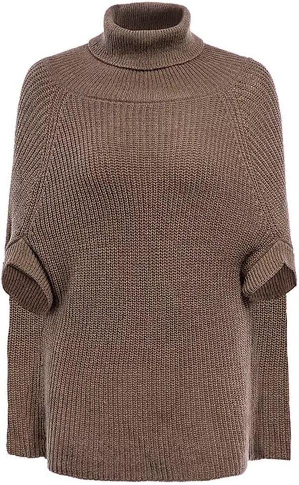 Stickad polotröja-poncho för kvinnor, oversized tröja för höst och vinter