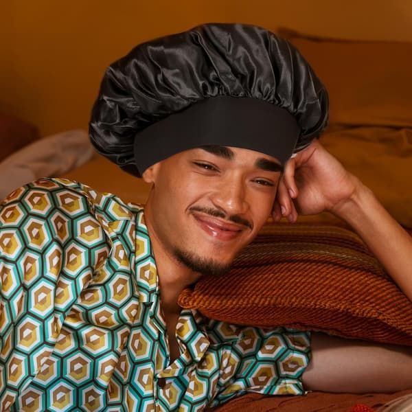 Justerbar satinmössa för män, dubbellagers sovmössa för lockar och flätor