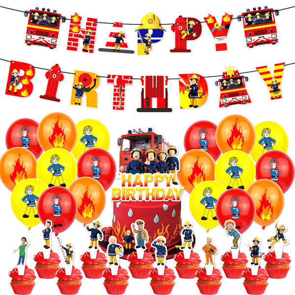 Brandman Sam Grattis på födelsedagen Ballong Set Latex Ballonger Party Dekoration Kit