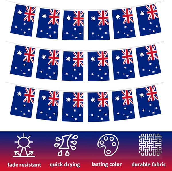 25 stk. australsk flagg-girlander, 8 m PVC-banner for Australia Day-festdekorasjon