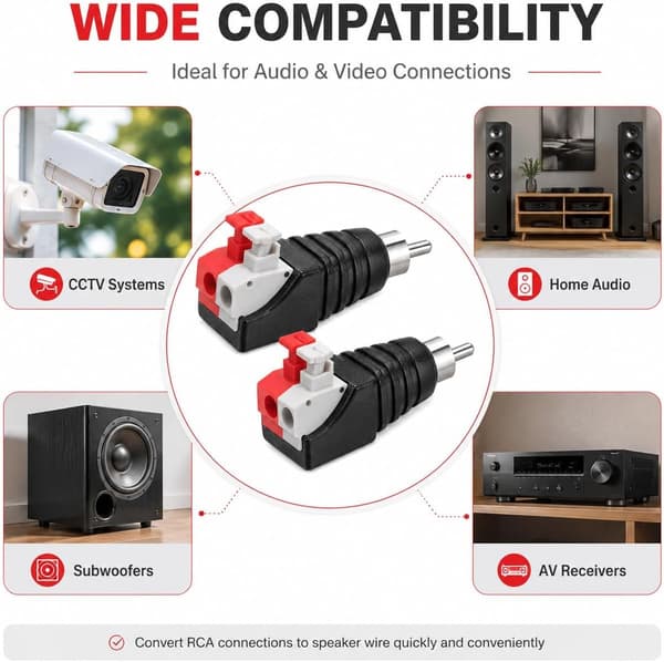 2-pack RCA-högtalarkabeladaptrar, fjäderbelastade terminalkontakter för AV