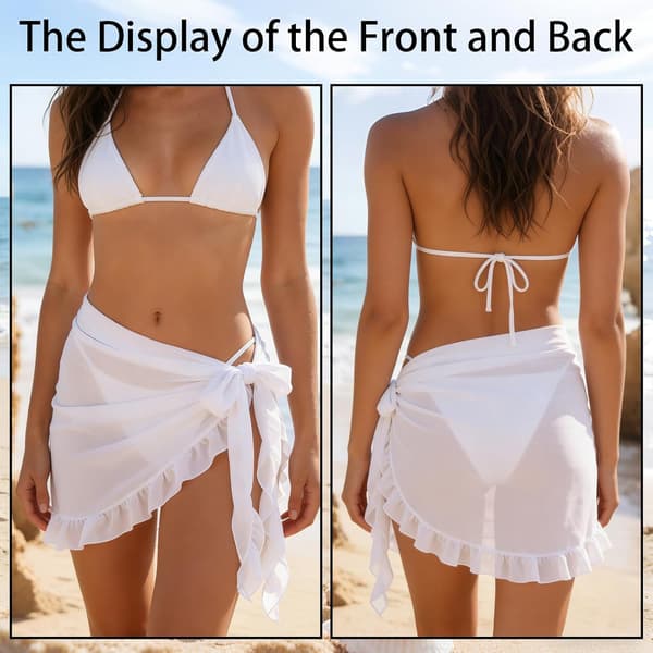 Chiffon strand-sarong-nederdel til kvinder, bikini-cover-up med flæsekant