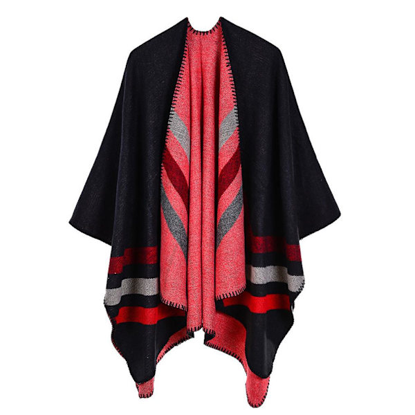 Poncho Strips Filt Lång Sjal Wrap Cardigan Coat Cashmere Feel
