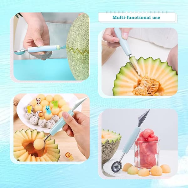 2-pak dobbeltendet melonudstikker og frugtske til vandmelon og is