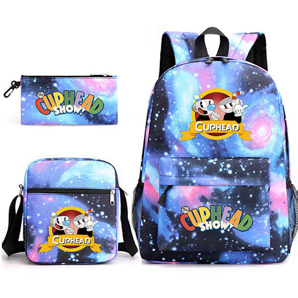 3st/ set Cupheads Printed set med case Pennfodral Skolväska Resor Dagsväska Lättviktsbokväskor