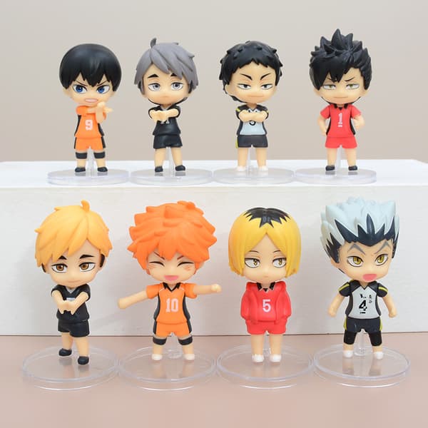 8 st Haikyuus Hinata Kageyama PVC Chibi Volleybollfigurer Set 8 cm