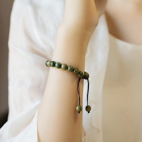 Armband Naturligt grönt sandelträpärlor Armband Kapsel Hetian Jade Sandelträ Handvävt pararmband retrostil