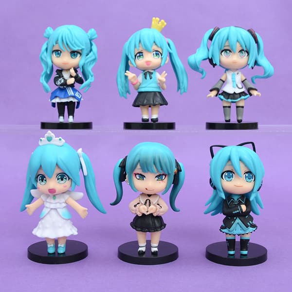 6 st Hatsune Miku PVC Chibi-karaktärsfigurer samlarset 10 cm