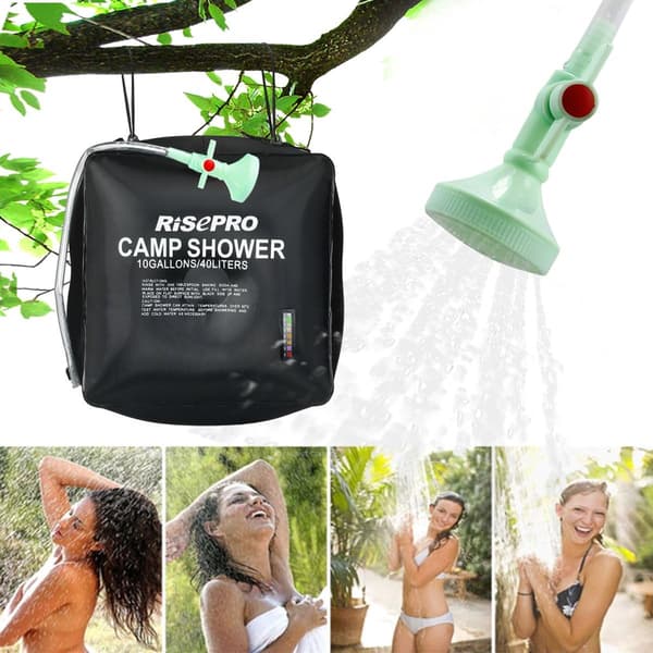 40L Soluppvärmd duschväska, 10-gallons campingdusch med temperaturindikator