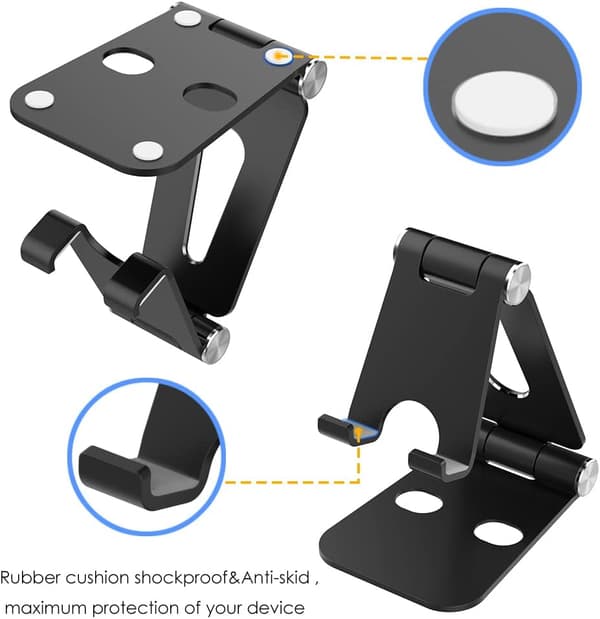 Sammenfoldelig telefonholder i aluminium, justerbar bordholder til 4-7 tommer telefoner