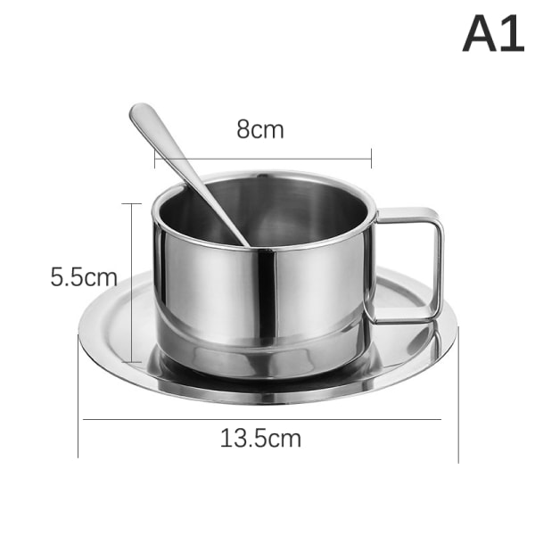 Kaffekop dobbeltlags varmbestandig kaffekopsæt rustfrit Silver A1