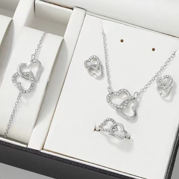 5 STK/Sæt Hjerteformede Smykker Til Kvinder Elegance Rhinestone Dou Bracelet
