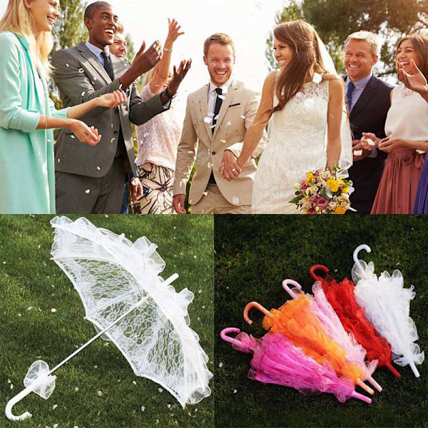 60 cm Kvinder Dame Bomuld Blonde Parasol Paraply Brude Bryllup P White 56cm