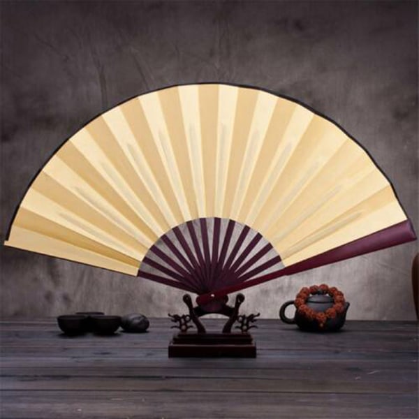 Stil Håndholdt Fan Blank Silke Cloth Folde Fan Party Bryllup Yellow 10inch