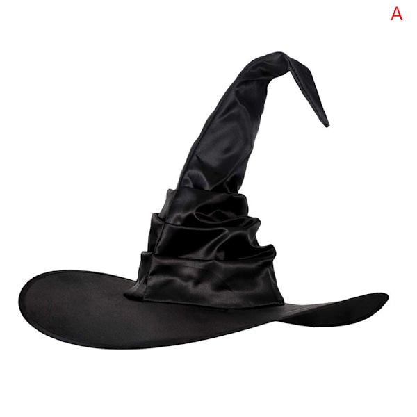 Unisex Halloween Angled Witch Hat Black Folds Wizard Hat Men Wo A