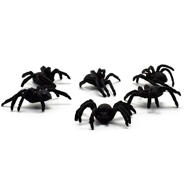 5 stk. Fleksible Plast Simulation Edderkopper Sort Joke Prank Legetøj Ha Black