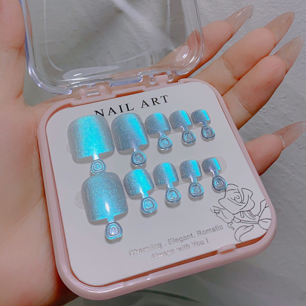 10st/kartong Cat Eye Toe False Nail Kort Fyrkantig Press on Nails fo Blue onesize