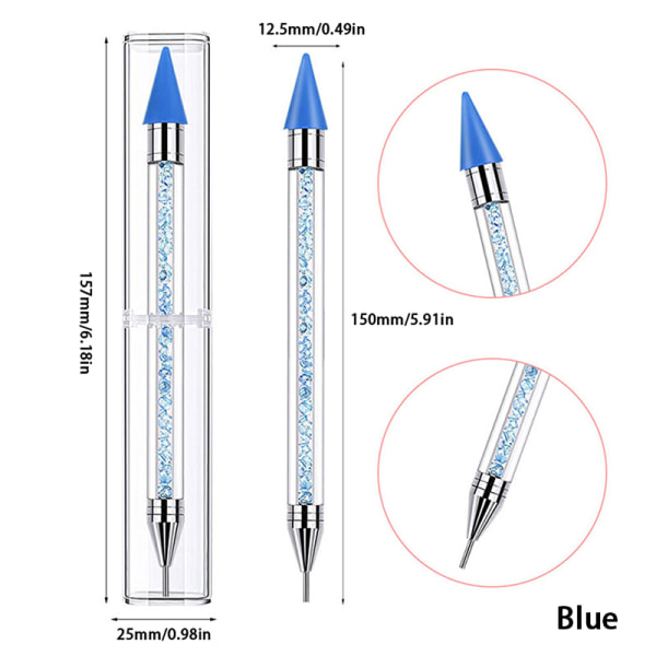 1kpl kaksipäinen pistekynä tekojalokivipoiminta vahakynäkynsi Ar Blue one size