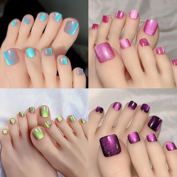 10 Stk/Eske Cat Eye Toe False Nail Short Square Press on Nails fo Purple onesize