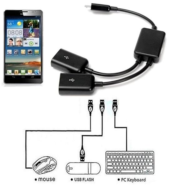 Dual Micro USB OTG Hub Host Adapter Kabel för Tablet PC och Sma Black one size