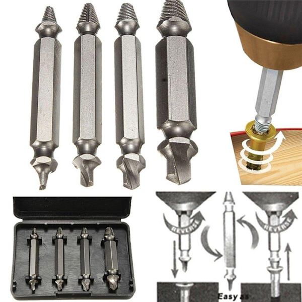 4st Speed Out Screw Extractor Borr med Box Bits Verktyget trasigt Silver 4pcs
