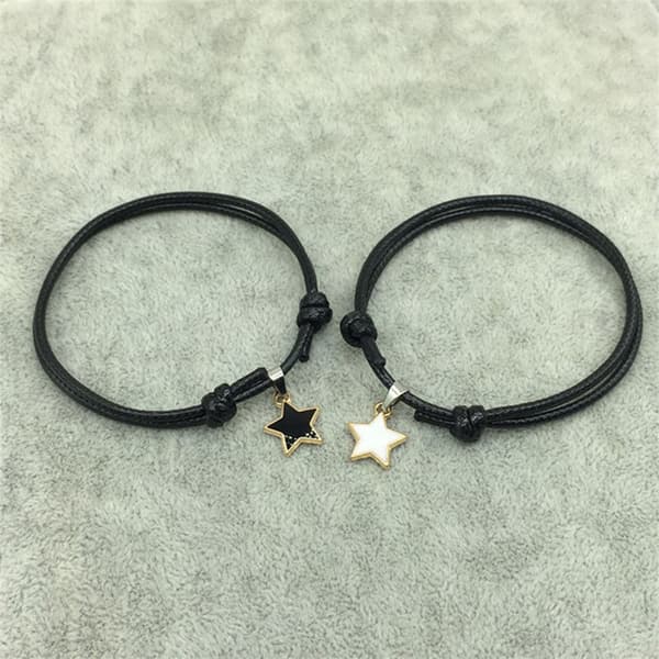 2 stk/sæt Mode Par Armbånd Sort Reb Stjerne Hjerte Vedhæng A2