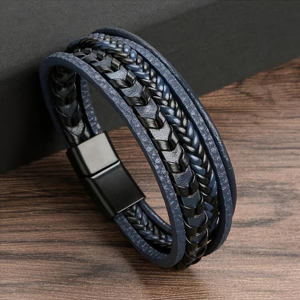 Trendy Mænds Legering Magnetisk Spænde Multi Retro Læder Reb Armbånd A2