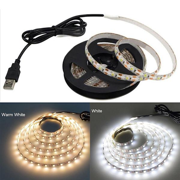 5V TV LED Baggrundsbelysning USB LED Strip Lys Dekor Lampe Tape TV Bagside White 5M