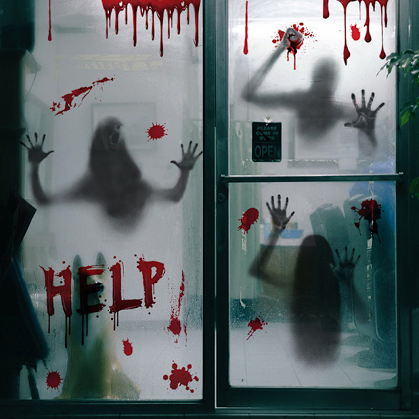 Halloween-klistremerke med skrekkblod og håndavtrykk - Glass - Kvinne BQ119