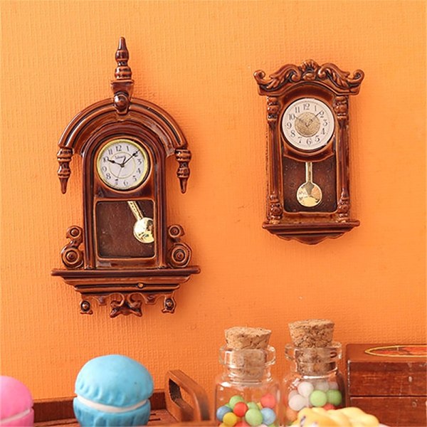 1:12 Dukkehus Miniatyr veggklokke Europeisk vintage klokke Furn A A