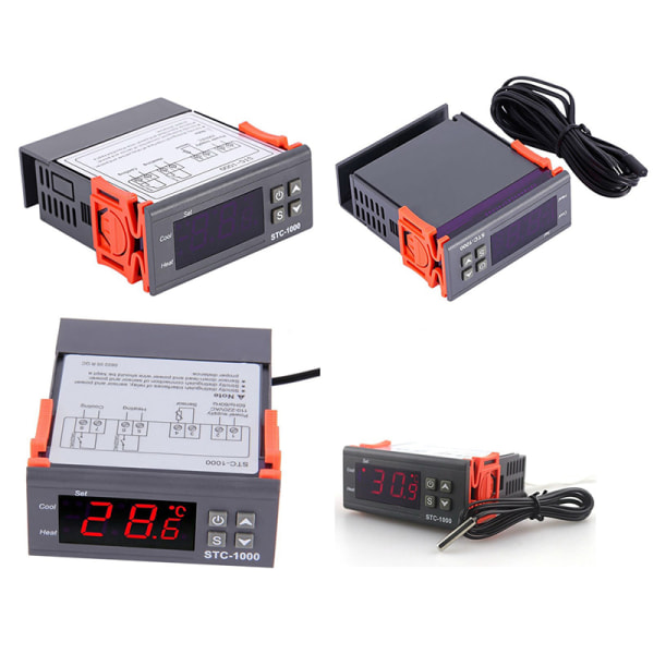 NY 12V/24V/110V/220V STC-1000 digital temperaturregulator T Black 110-220V