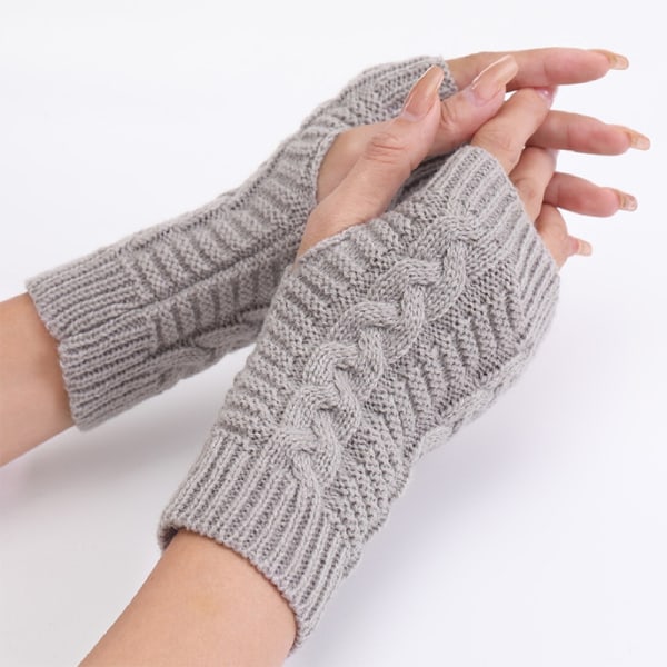 Nye Halvfinger Handsker Kvinde Efterår og Vinter Varme Fingerle Light gray style 6