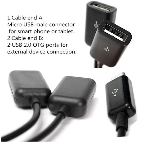 Dual Micro USB OTG Hub Host Adapter Kabel för Tablet PC och Sma Black one size