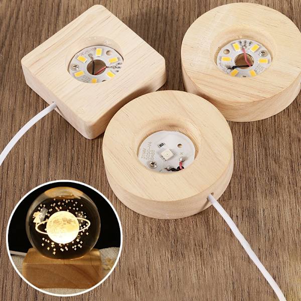 Træ LED lys Display Base Krystalglas Resin Art Ornament Warm light one size