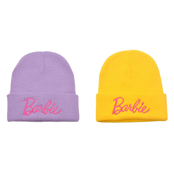 Nye Barbie-broderi-strikkede huer til kvinder Vintervarme huer L Pink onesize