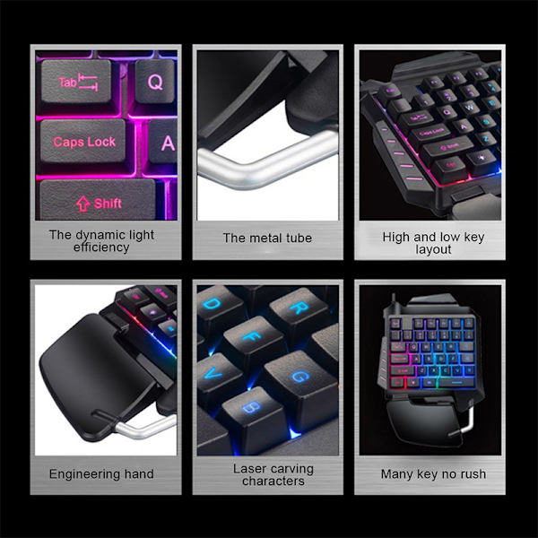 One Hand Membran Gaming Keyboard RGB Baggrundsbelyst bærbar Mini Gam Black 18*25cm