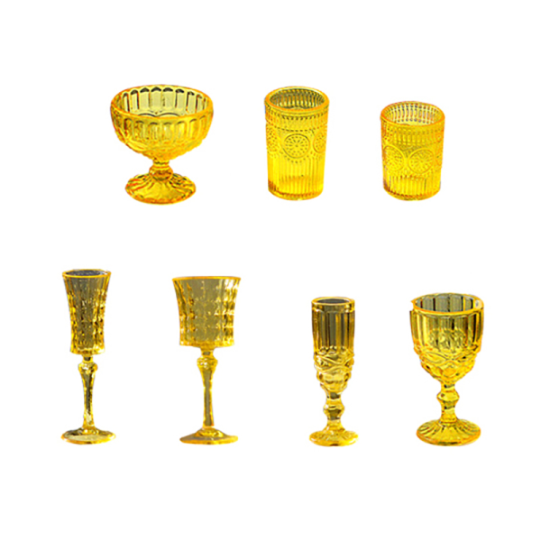 7 kpl 1:6 Dollhouse Miniature Water Cup Viinilasi Samppanja Gla Yellow One Size