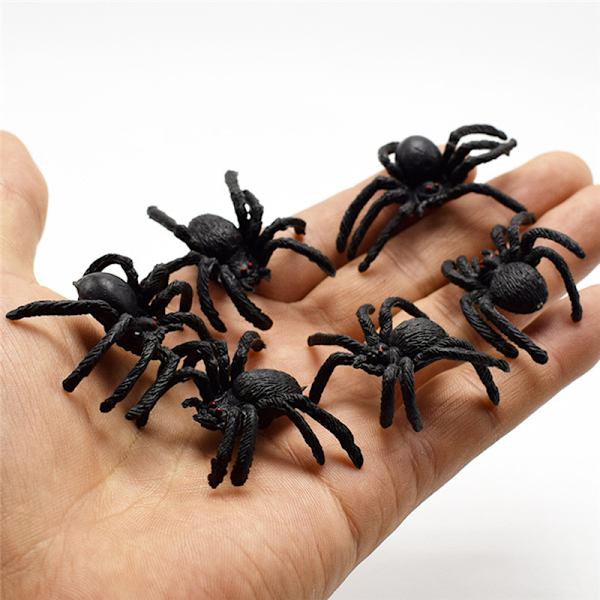 5 stk. Fleksible Plast Simulation Edderkopper Sort Joke Prank Legetøj Ha Black