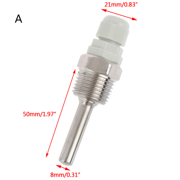 8 mm:n lämpötila-anturi ruostumattomasta teräksestä anturi vesisäiliön kuori S White 8x50mm