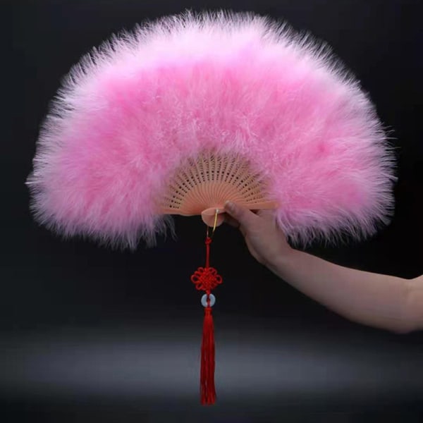 Feather Folding Fan Sweet Fairy Girl Gothic Court Dance Hand F Red one size