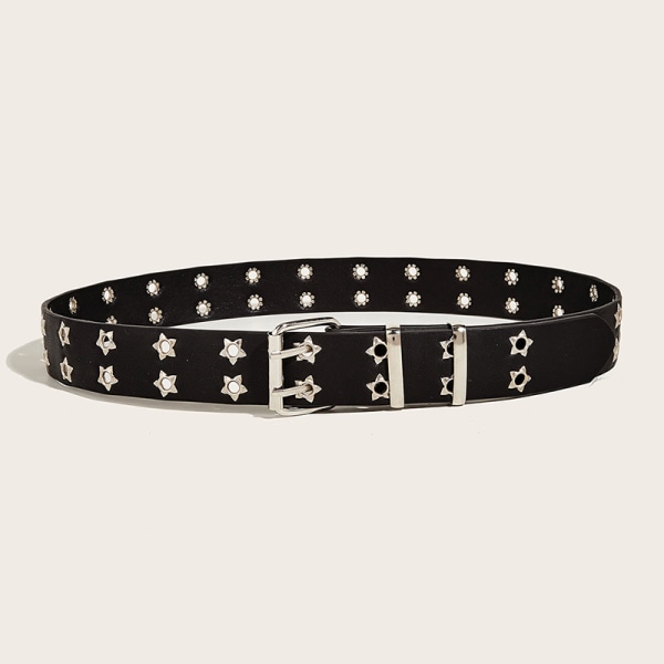 Punk Style Star dubbelknäppt bälte midjerem Hollow Out Lea White onesize