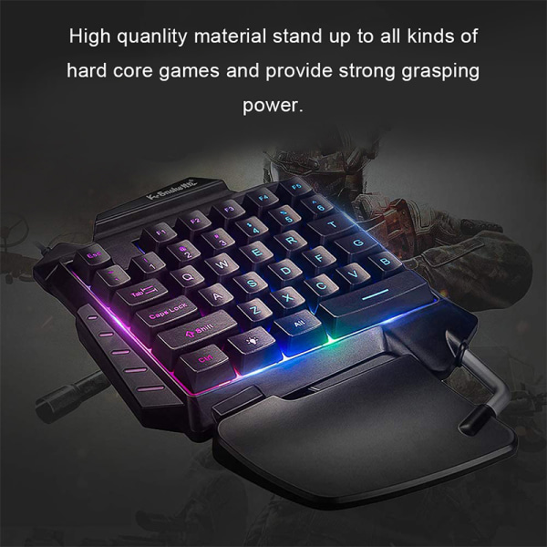 One Hand Membran Gaming Keyboard RGB Baggrundsbelyst bærbar Mini Gam Black 18*25cm