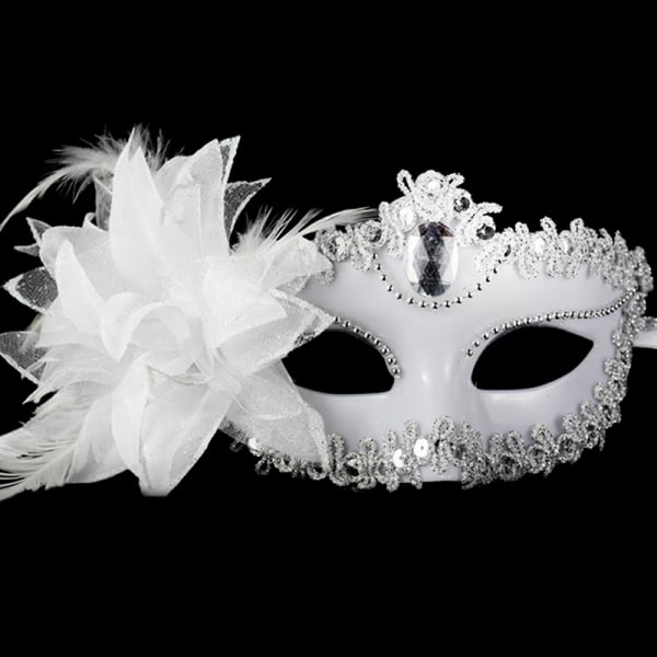 Sexet diamant venetiansk maske Venedig fjerblomst bryllup Carniv White onesize