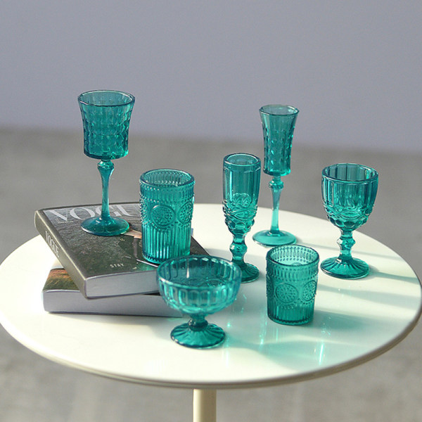 7 kpl 1:6 Dollhouse Miniature Water Cup Viinilasi Samppanja Gla Blue One Size