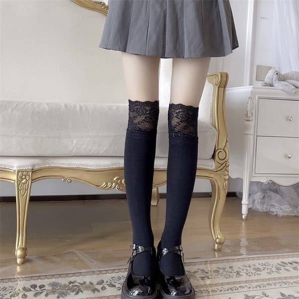 Trendiga avslappnade vintervarma enfärgade elastiska Jk-strumpor Black one size