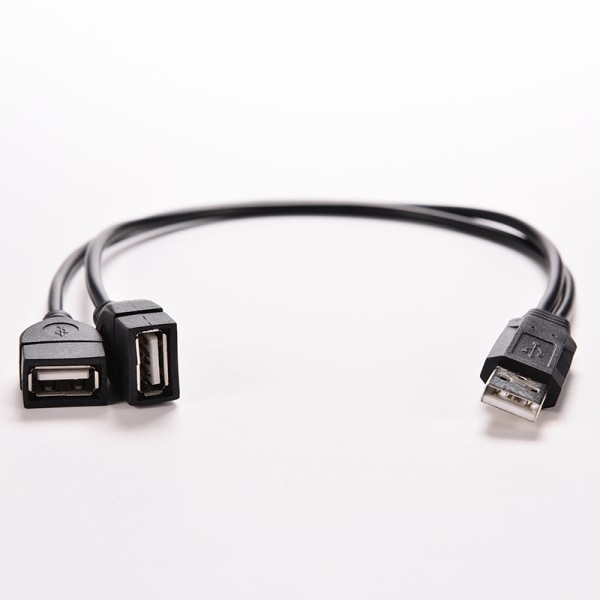 USB 2.0 A hann til 2 dobbel USB hunnkontakt Y Splitter Hub Strøm C Black 1pc