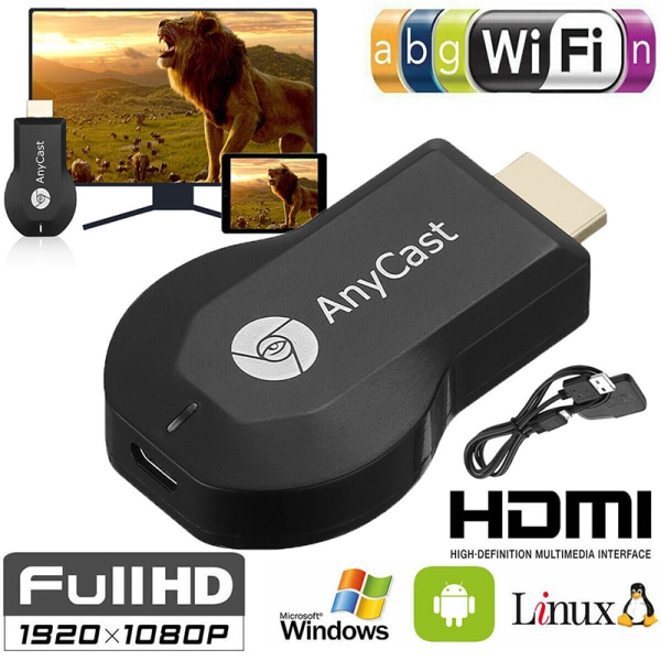 2 stk AnyCast M12 Plus WiFi Modtager Airplay Display Miracast HD Black 2pcs