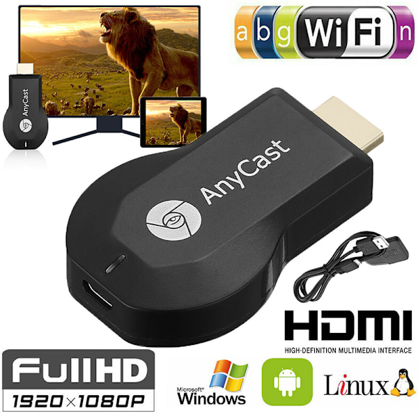 AnyCast M12 Plus WiFi-mottaker Airplay Display Miracast HDMI TV Black 1pc
